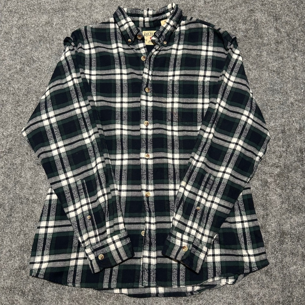 Red Head Brand Co Green Plaid Flannel Shirt Mens‎ Size Large CHECK MEASUREMENTS
